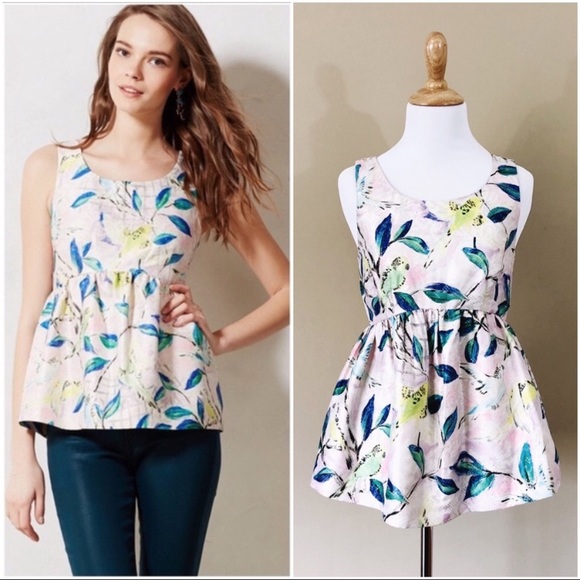 Anthropologie Tops - Anthropologie Leifsdottir metallic bird peplum top